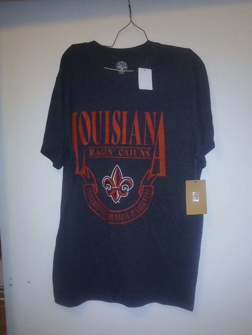Rivalry Threads Dark Gray Tee with Red Louisiana Graphic